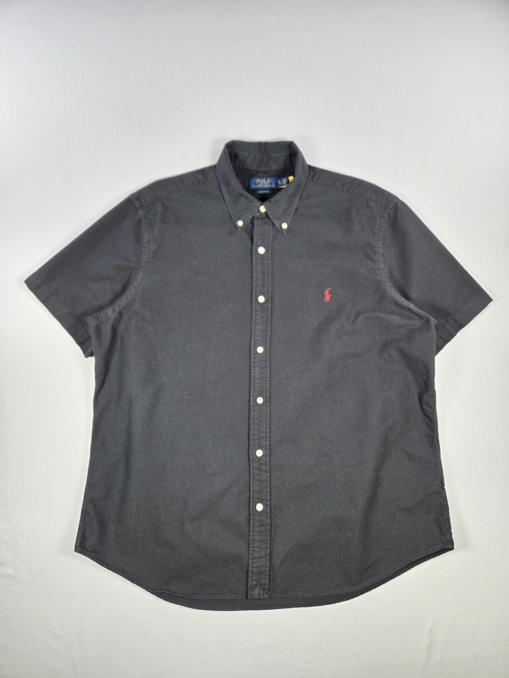 Polo Ralph Lauren Black Short Sleeve Button Down Shirt Classic Fit XL Red Pony